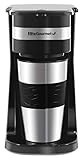 Elite Gourmet EHC111A# Personal 14oz Single-Serve Compact Coffee Maker Brewer – Inklusive Thermo-Reisebecher aus Edelstahl, kompatibel mit Kaffeesatz, wiederverwendbarer Filter – 600 Watt, Schwarz