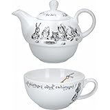 V&A Alice im Wunderland Teekanne und Tasse Set für 1 in Geschenkbox, Teeservice aus feinem China, weiß, 250 ml