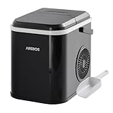 Arebos Eiswürfelmaschine 12 kg/24h | Ice Cube Maker R600a | 8 Eiswürfel in 10 Min | 1,1L Tank | Selbstreinigend & Leise | inkl. Schaufel & Behälter | Eiswürfelbereiter mit Sichtfenster | Schwarz