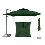 Sonnenschirm,Ampelschirm Ersatzdach Wasserdicht Sonnenschirm Ersatzbezug 2.5/3m/4m Quadratisch Gartenschirm, Marktschirm Ersatztuch 8 Rippen Für Terrasse Balkon Sonnenschutz (3×3m,Dark green)