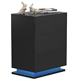 Ysgwsg Nachttisch Mit LED, Beistelltisch Schwarz, Moderner Sofatisch, Smart Nachttisch Mit 3 Schubladen, Schlafzimmer Möbel, Nachtschrank aus Holz für Wohn. (Schwarz, 1er Set.)