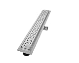VILSTEIN Duschrinne 60cm, Edelstahl Bodenablauf Komplettset, extra flach, Siphon mit Geruchsstop, Haarsieb - Griechisch