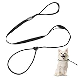 1.7m Retrieverleine für Hunde, Anti Zug Hund Retrieverleine, Nylon Seil Hundeleine, Hundetrainingsleine mit Komfortabler Griff & Verstellbarem Halsband, für Kleine Mittlere Große Hunde, Schwarz