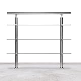 Lospitch Edelstahl-Handlauf Geländer für Balkon Brüstung Treppen mit/ohne Querstreben (120cm, 3 Querstreben)