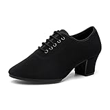 Inlefen Damen Latein Tanzschuhe Salsa-Tango Schnüren Leder Tanzen Blockabsatz Tanzschuhe