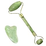 OUDQFCJ Natürliches Gua Sha Massagegerät und Jade Roller Set für Anti-Aging Faltenreduzierung Gesichtsschlankheit und Straffung Gesichtsmassage mit natürlicher Jaderolle