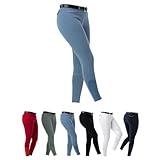 RIDING WORLD - Reithose für Damen Alexandrie | Reiterhose mit Kniebesatz aus Stoff | mit Eingrifftaschen vorn & feuchtigkeitsableitend | Reitleggings in Blau | Damen Reitbekleidung in Größe 38