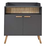 trendteam smart living - Mats - Kommode - Grau Matt - Wickelschrank inkl. Wickelaufsatz - (BxHxT) 96 x 105 x 78 cm - mit lackierten Massivholzfüßen und Griffen - 21 cm hohe Füße