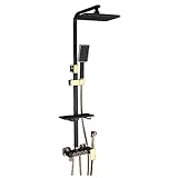 WQPMNYG Duschsysteme mit Regendusche und Handbrause, freiliegendes Duschsystem in Schwarzgold, Wannen-Duscharmatur-Sets mit 4 Funktionen, Regenduschkopf mit Handbrause