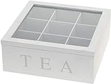 Koopman Teebox aus Holz, Teekasten in der Farbe weiß, Teekiste mit 9 Fächern, große Teebeutelbox, Auswahl: weiß