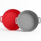 VAZCAN® Silikonform für Luftfritteuse, rund, wiederverwendbar, Zubehör für Air Fryer, kompatibel mit Cecotec, Cosori, Philips – 20 cm – geeignet für Mikrowelle, Ofen und Spülmaschine (rot und grau