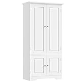 FOREHILL Mehrzweckschrank weiß Wohnzimmerschrank Küchenschrank Hochschrank mit 4 Türen und Verstellbarer Ablage 58x31,5x123cm