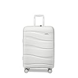 KONO Koffer Trolley Reisekoffer Mittelgroß Leicht Hartschalenkoffer mit TSA Schloss Zwillingsrollen Rollkoffer 4 Rollen (Weiß, L)
