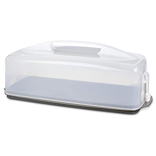Xavax Kuchen-Transportbox (eckige Kuchenbox für Kastenkuchen, spülmaschinengeeigneter Kuchenbehälter mit Deckel und Tragegriff) schwarz