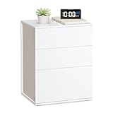 VASAGLE Nachttisch, superschnelle und werkzeuglose Montage, Beistelltisch mit 3 Schubladen, Nachtschrank modern, minimalistisch, Schlafzimmer, Wohnzimmer, mattweiß-cappuccinobeige LET778W01