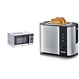 SEVERIN 2-in-1 Mikrowelle mit Grill 700 W, silber-schwarz/Edelstahl, MW 7874 & Automatik-Toaster, Toaster mit Brötchenaufsatz, 800 W, Edelstahl-gebürstet/schwarz, AT 2589