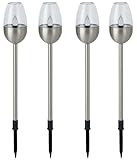 Dehner Solarleuchte Flame, 4er Set, Ø 6.1 cm, Länge 41.7 cm, Edelstahl/Kunststoff, silber