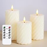 Mavandes Flammenlose LED-Kerzen mit Fernbedienung,Elfenbein batteriebetrieben flackernde Säule Pack von 3 echten Wachs Zeitsteuerung Kerzen (7,5x10,12,5,15cm)