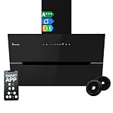 KKT KOLBE Dunstabzugshaube 80 cm | 782 cbm/h Umluft Abluft | Kopffrei | Wandhaube | Schwarz Glas | Smart WiFi App WLAN | RGBW-LED-Beleuchtung | ECCO8005SM