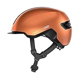 ABUS Urban Helm HUD-Y - mit magnetischem, aufladbarem LED-Rücklicht & Magnetverschluss - cooler Fahrradhelm für den Alltag - für Damen und Herren - Orange, Größe M