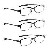 NRDIK PROFLEX Lightweight (3er-Pack) Flexibel Lesebrille - schlagfest, kratzfest, biegsam, rutschfest, Unisex (Herren + Damen) preiswerte (oval, schwarz, 2.0)