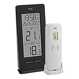 TFA Dostmann Funk Thermometer Innen/Außen, 30.3072.01.90, inkl Funkuhr und Datum, Max.-Min. Funktion, kabellos, Amazon Exklusiv, schwarz