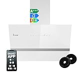 KKT KOLBE Dunstabzugshaube 60 cm | 782 cbm/h Umluft Abluft | Kopffrei | Wandhaube | Weiß Glas | Smart WiFi App WLAN | RGBW-LED-Beleuchtung | EASY6005WM