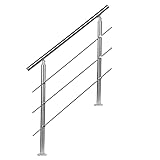 EINFEBEN Geländer 120 cm Ø 42mm, Treppengeländer für Brüstung Balkon Garten Innen und Außen, Edelstahl Handlauf mit 3 Querstreben
