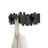 Umbra Stäbchen Garderobenhaken – Moderne und Platzsparende Garderobenleiste mit 5 Beweglichen Haken für Jacken, Mäntel, Schals, Handtaschen und Mehr, Schwarz