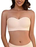 Xnova Damen Trägerloser BH Ohne Bügel, Bandeau Bustier Ohne Träger Push Up Bequem Nahtlose Tube Top, Soft Weicher Tshirt Bralette Starker Halt Rutschfestes Silikon Seamless Bra (Beige-P, L)