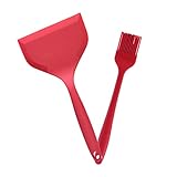 ICUUK Silikon-Pfannenwender & Pinsel-Set, Antihaft-Kochsicher, flexibler Silikonwender und Silikon-Backpinsel, perfekt zum Kochen, Rückseite und Grillen, Rot