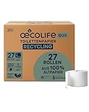 oecolife Toilettenpapier Box RECYCLING, 3-lagig, 27 Rollen x 250 Blatt, Großpackung, superweich, nachhaltiges Klopapier, wc papier ohne Plastikverpackung, wiederverwandbar