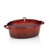kela Bräter Gusseisen oval 6 Liter, Induktion Gussbräter mit Deckel backofengeeignet CALIDO, Gusseisen Topf emailliert, Rot