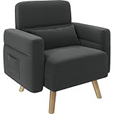 Yaheetech Sessel Wohnzimmer Ohrensessel Relaxsessel mit Armlehnen und Holzbeinen, Polstersessel Loungesessel Einzelsofa mit Taschen und Kissen, für Wohnzimmer/Arbeitszimmer Dunkelgrau