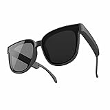LQQDREX Intelligente Bluetooth-Sonnenbrille, blendende, polarisierte Sonnenbrillen, Audio, integriertes Assistent-Mikrofon und Sprachlautsprecher, Schwarz rund, Einheitsgröße