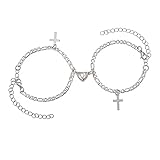 Mutter Tochter Trauzeugin Freundin Armband Paar Herzförmiges 2-teiliges Bettelarmband Magnetarmband Edelstahlarmbänder (B, One Size)