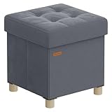 SONGMICS Sitzhocker mit Stauraum, Hocker faltbar, 38 x 38 x 40 cm, Aufbewahrungsbox mit Deckel, Fußhocker 37 L, Samt, bis 300 kg belastbar, Flur Wohnzimmer Schlafzimmer, schiefergrau LSF0516G01