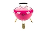 LANDMANN Piccolino Holzkohle-Kugelgrill inkl. Grillzange | Mit Temperaturanzeige & Lüftungsscheibe im Deckel | Verchromter Grillrost Ø 34 cm [Pink]