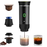 NICEWAT Tragbare Espressomaschine, 3 in 1 Elektrische Kapsel Kaffeemaschine Kompatible mit Kapseln/Pulver, Cordless Electric Coffee Maker, Camping kaffeemaschine für Reisen und Auto, Schwarz