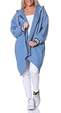 Damen Übergangsjacke Lang mit Kapuze – Coole Sweatjacke für Frühling & Herbst – Langarm Mantel mit Taschen 5410 (DE/NL/SE/PL, Numerisch, 38, 44, Regular, Regular, Hellblau)