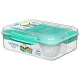 Sistema Bento Box TO GO Brotdose mit Fächern | 1,65 L Lunchbox mit Joghurt- /Fruchtbehälter | für Kinder & Erwachsene | BPA-frei | Blaugrün [21690-8T]