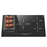 Hobsir Induktionskochfeld 5 Zonen, 90CM Einbau Induktions Kochfeld Autark, Flexible Zone für Grill, Slider-Touch-Steuerung, Sicherheitssperre, Boost-Funktion, 240V, Kein Stecker