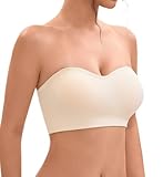 Damen Trägerloser BH Ohne Bügel,Soft Große Größen Push Up Bandeau Top Rutschfestes Silikon Bralette Nahtlose Tube Top mit Klare und Beige Träger