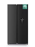 Heinrich´s Side-by-Side Kühlschrank, Kühlgefrierkombination mit 439L Mega Gesamtvolumen, NO-FROST, 151L Gefriervolumen, inkl. Wasserspender, LED Beleuchtung,Touch, Multi-Airflow-System, Schwarz-Inox