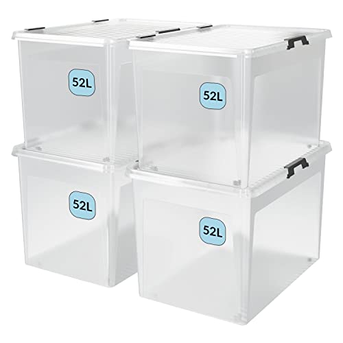 Deuba Aufbewahrungsboxen 4X 52L Deckel stapelbar transparent Rollen Kunststoff (PP) BPA frei Klickverschluss Wohnzimmer