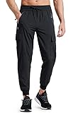 Libin Jogginghose Herren Leichte Schnelltrocknend Wanderhose Outdoorhose Trekkinghose Cargohose Trainingshose Sporthose Freizeithose Reisen mit Taschen, Schwarz XL