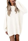 Viottiset Damen Weihnachts Oversize Strickpullover Imitation Kaschmir Minikleid Beige Weiss Groß