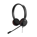 Jabra Evolve 20 Stereo Headset mit Mikrofon – Microsoft Teams zertifizierte Kopfhörer für VoIP Softphone mit passivem Noise-Cancelling – USB-A Kabel mit Anrufsteuerung – schwarz