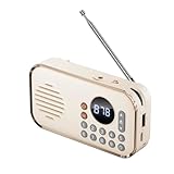 Sefdrert Tragbares FM-Radio, wiederaufladbar, klein, kabellos, Bluetooth-Lautsprecher, Surround-Stereo-Sound, USB, Vintage-Radio, cremefarben