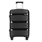 KONO Koffer Handgepäck Trolley 55cm Reisekoffer mit TSA Schloss und 4 Zwillingsrollens, Modisch und Verschleißfest Polypropylen Hartschalenkoffer, 55x40x21cm, 40 Liter (Schwarz, M)